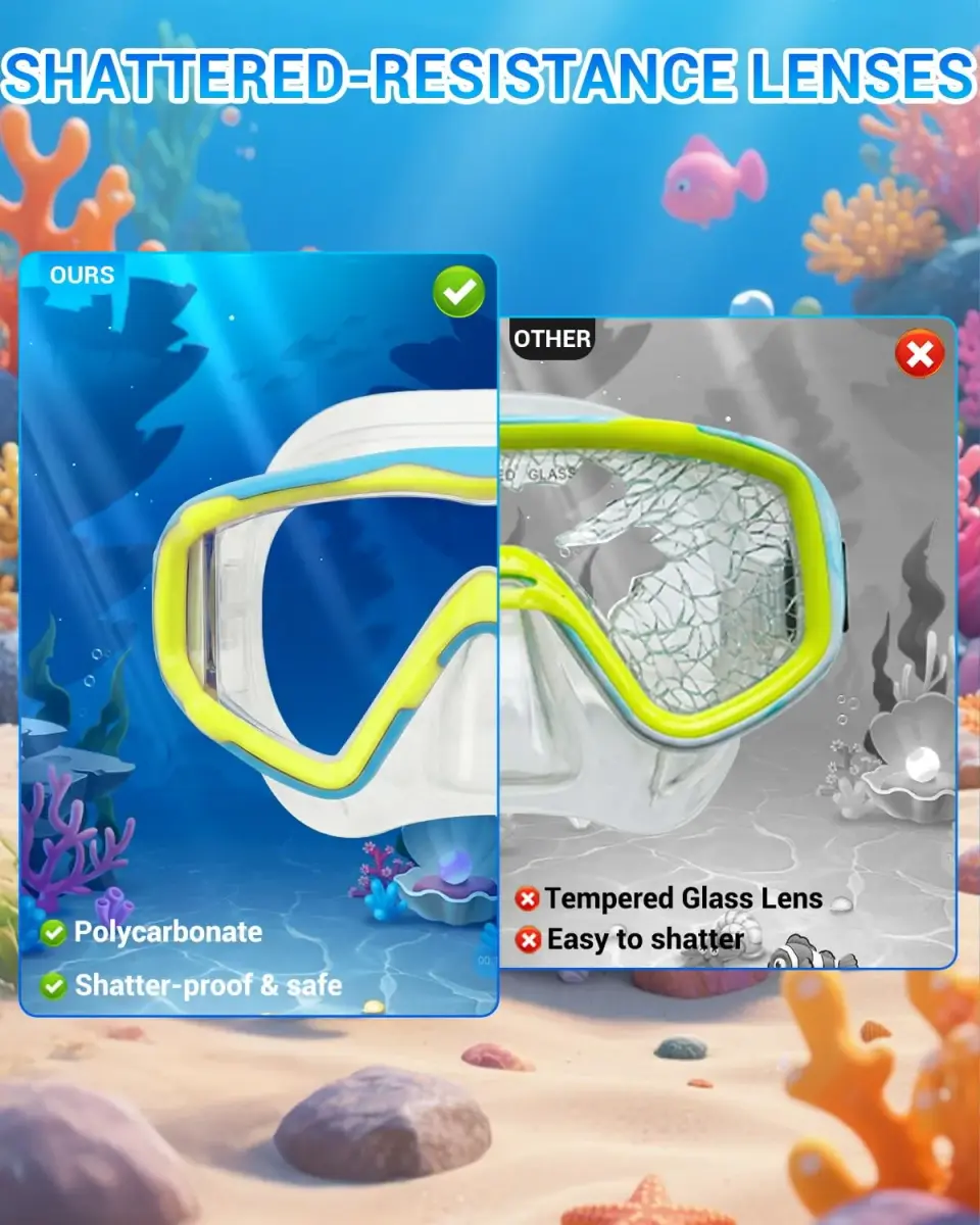 AQUA A DIVE SPORTS Kids Diving Mask Purple Blue/Blue Yellow | Single Lens Anti-Fog - view 4