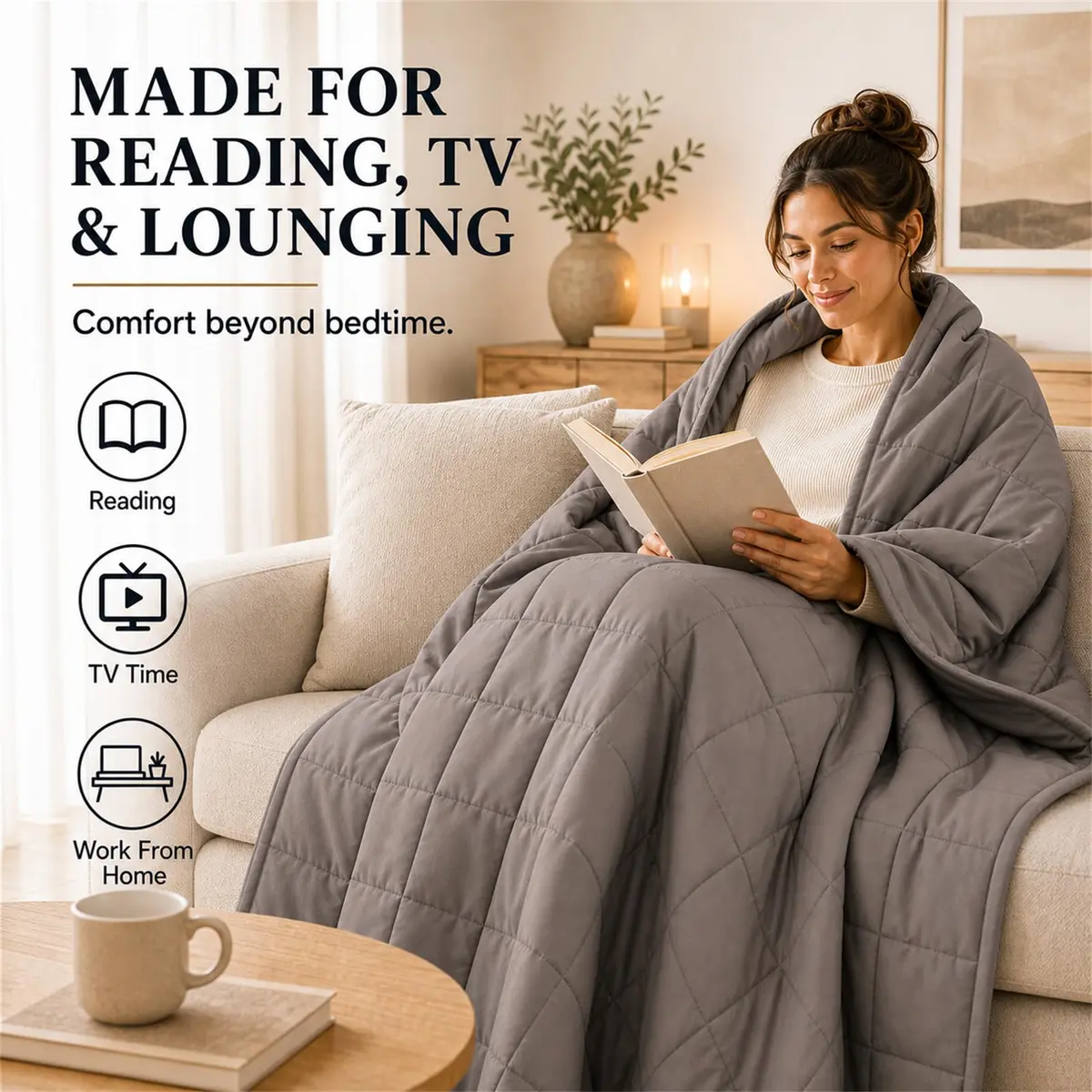 Smart Queen Weighted Blanket for Adults 60"x80" | 15 lbs, Grey, All Season, Breathable, Machine Washable - view 8