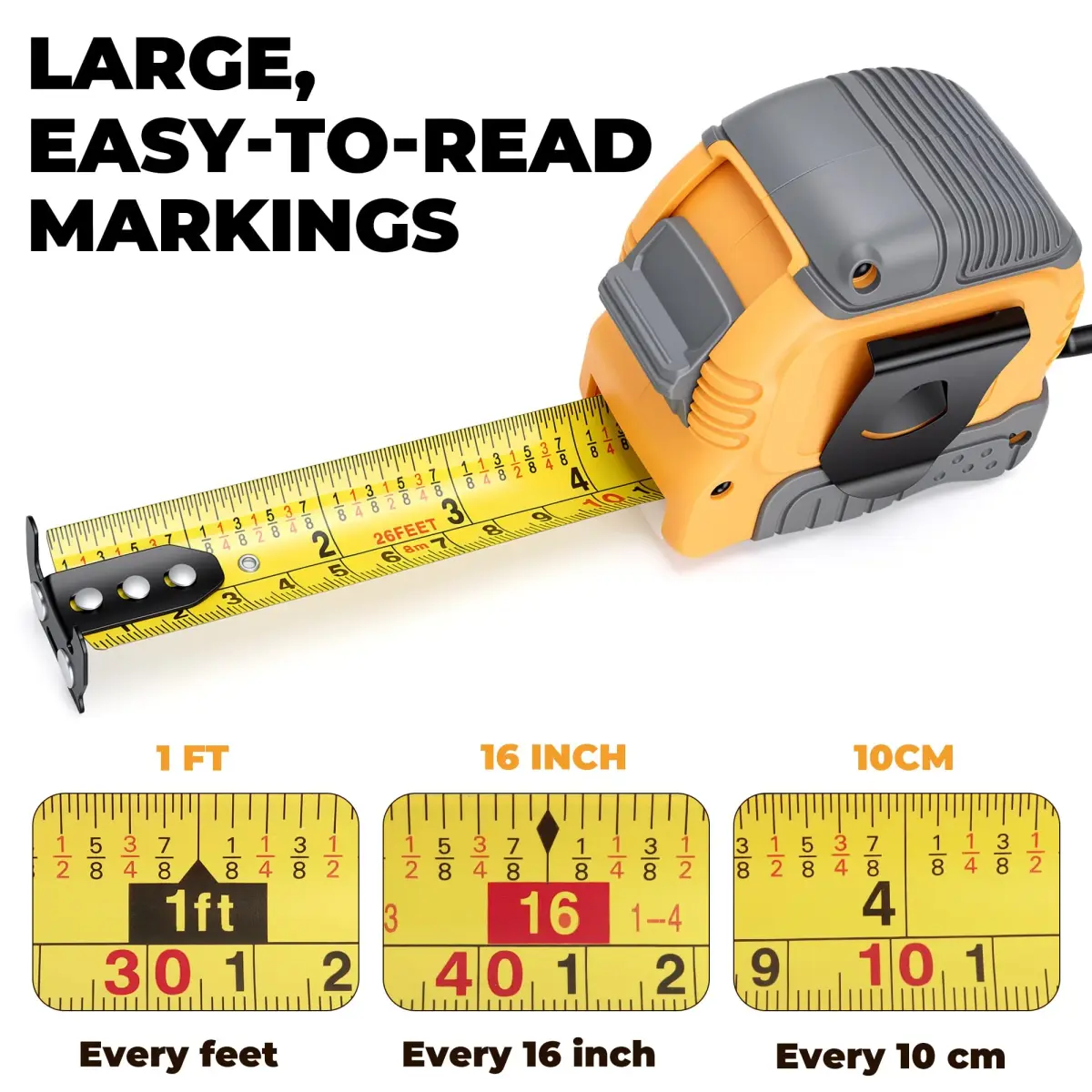MulWark Wide Tape Measure 25 ft (7.62 m) | Double Secure Blade Lock, Magnetic Hook, Both-Side Metal Blade - view 5