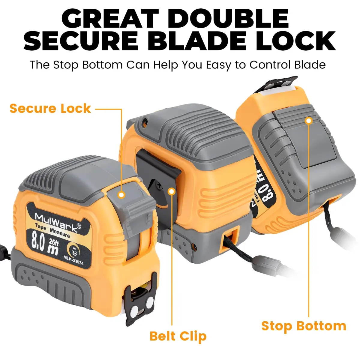 MulWark Wide Tape Measure 25 ft (7.62 m) | Double Secure Blade Lock, Magnetic Hook, Both-Side Metal Blade - view 3