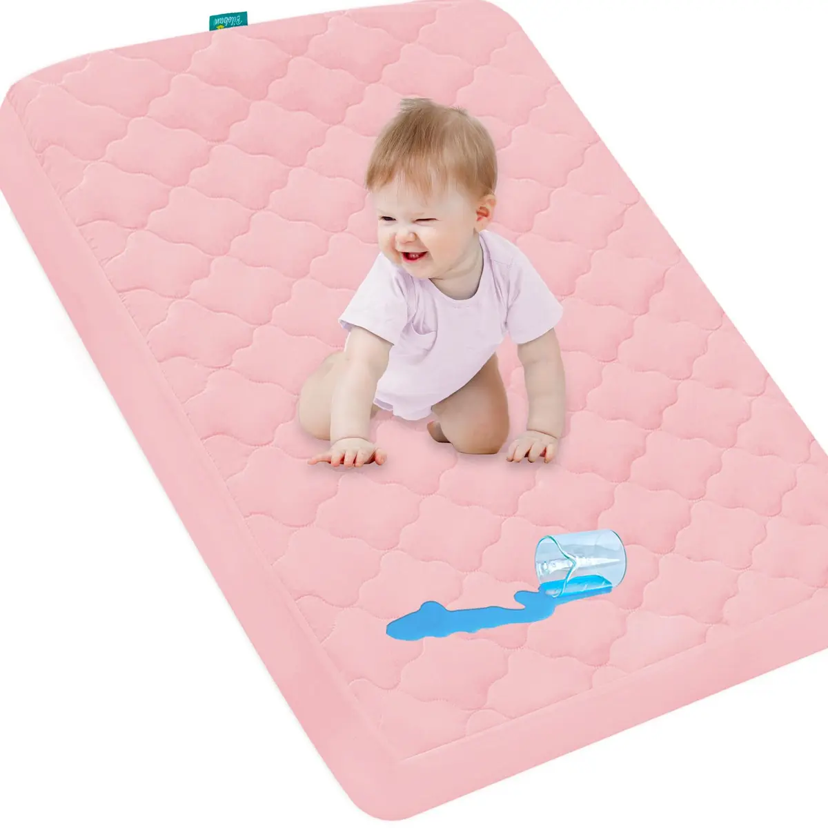 Biloban Waterproof Pack and Play Mattress Pad Sheets Pink | Fitted, Ultra Soft, Noiseless (38" x 26") - main product image