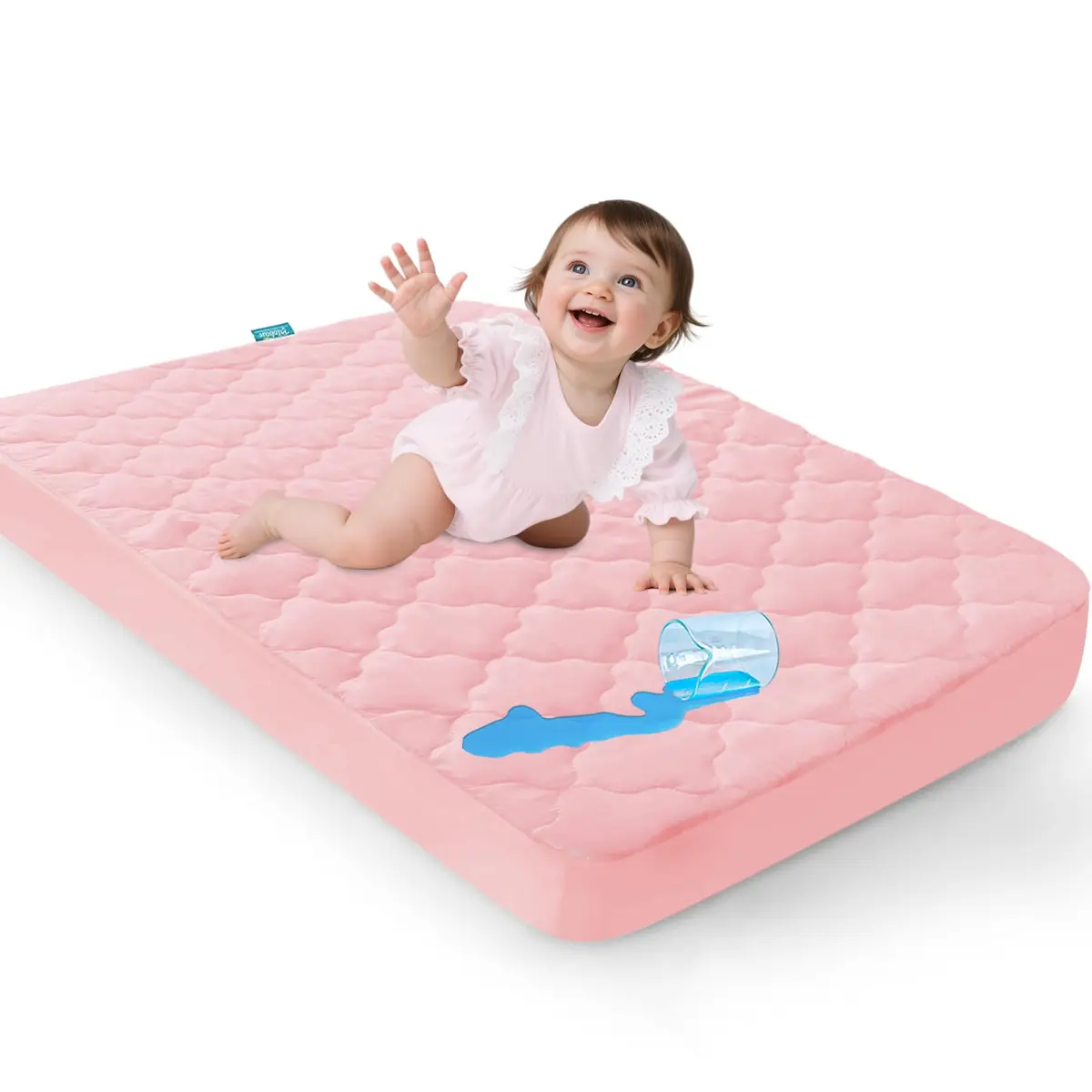 Biloban Waterproof Pack and Play Mattress Pad Sheets Pink | Fitted, Ultra Soft, Noiseless (38" x 26") - view 5