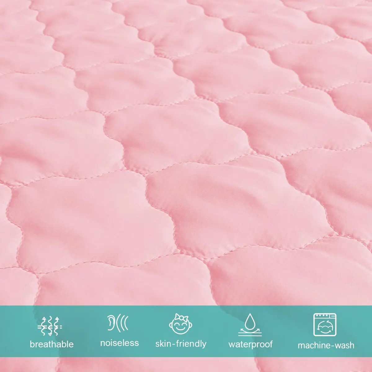 Biloban Waterproof Pack and Play Mattress Pad Sheets Pink | Fitted, Ultra Soft, Noiseless (38" x 26") - view 2