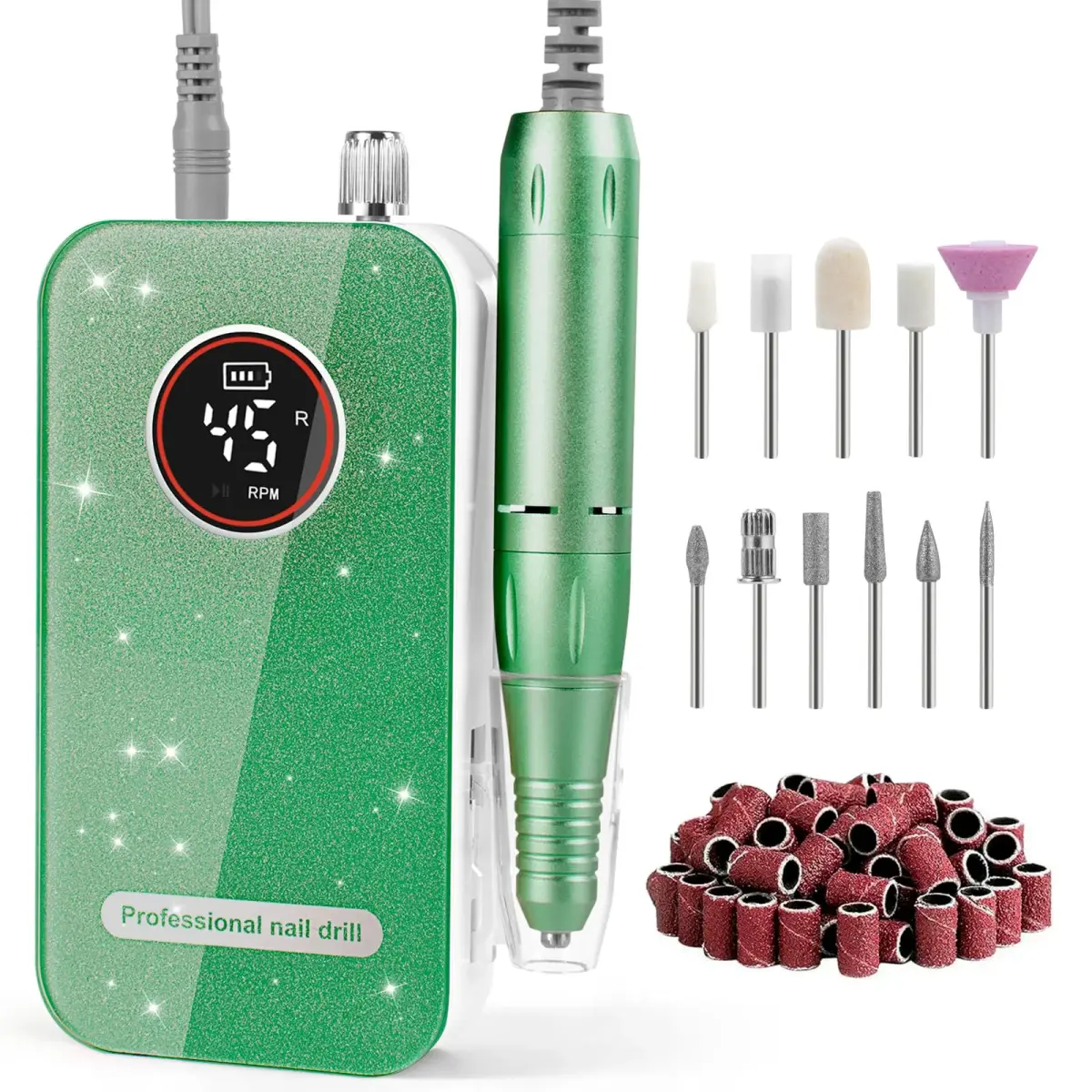 HQMPHQ Professional Nail Drill 45000 RPM Green | 11 Bits & 50 Bands - main product image