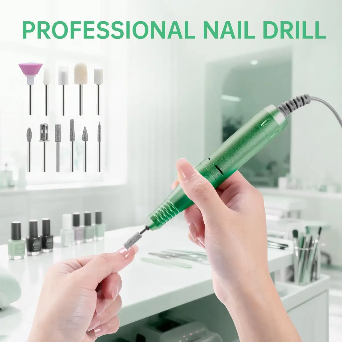 HQMPHQ Professional Nail Drill 45000 RPM Green | 11 Bits & 50 Bands - view 5