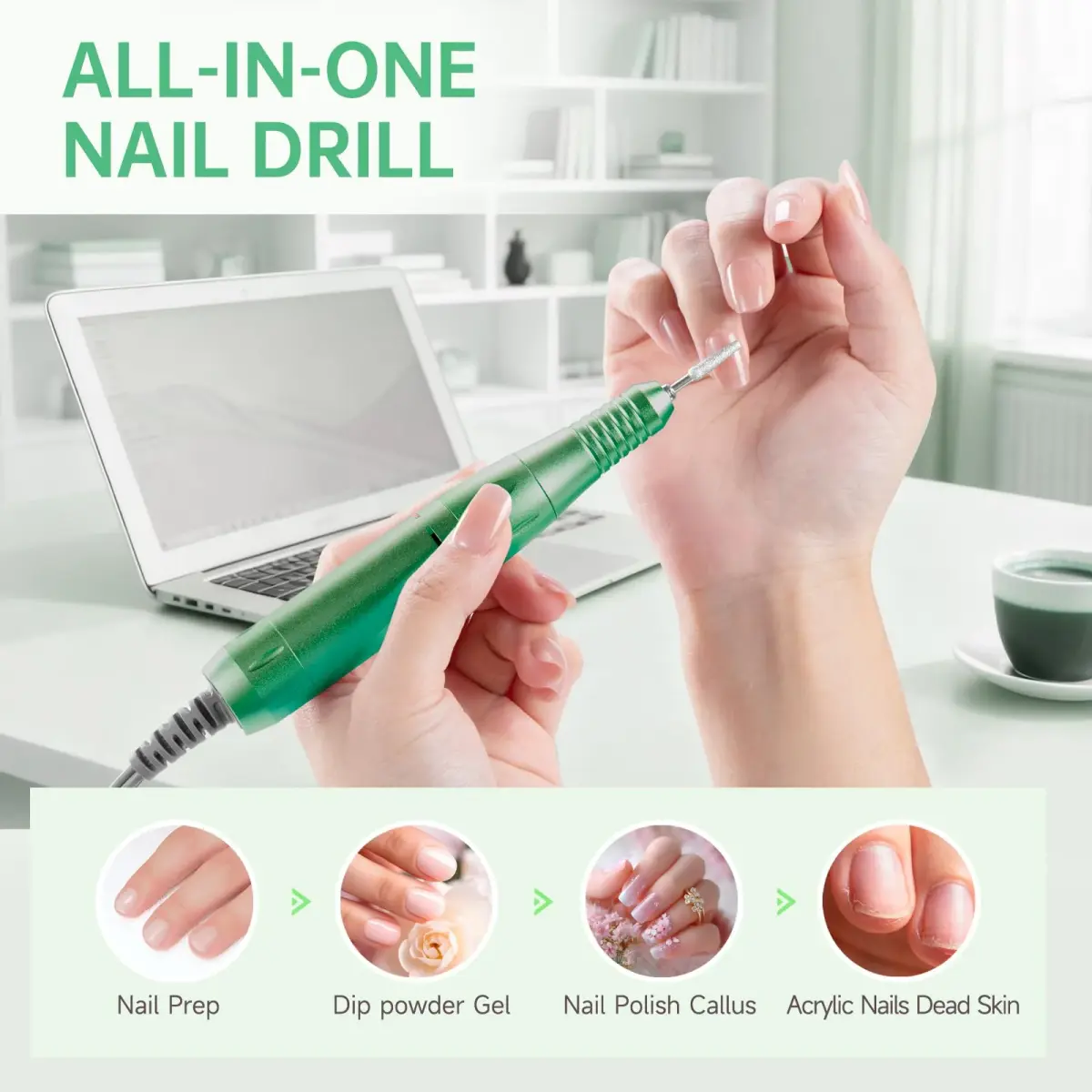 HQMPHQ Professional Nail Drill 45000 RPM Green | 11 Bits & 50 Bands - view 8