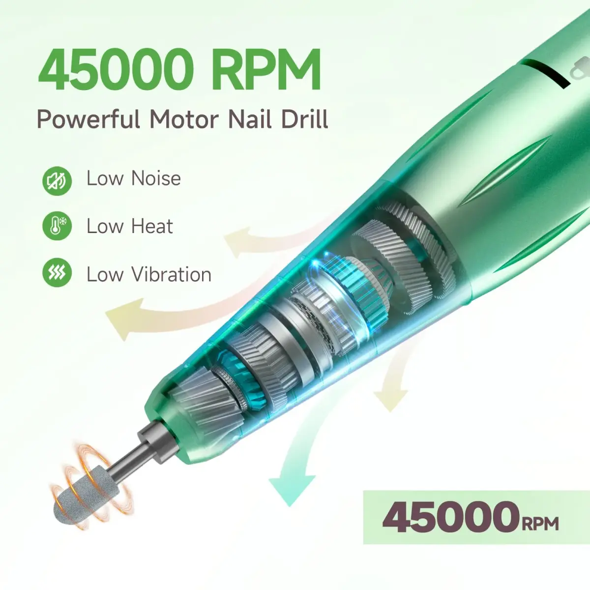 HQMPHQ Professional Nail Drill 45000 RPM Green | 11 Bits & 50 Bands - view 3
