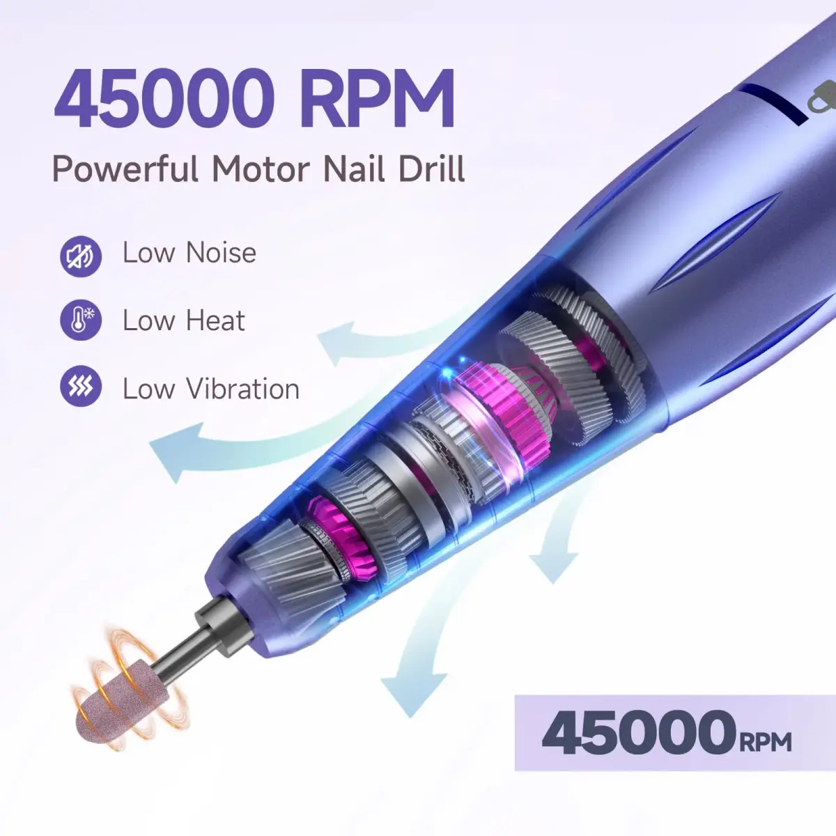 HQMPHQ Professional Nail Drill 45000RPM Purple | High-Speed Electric Nail File for Acrylic Gel Nails - view 2