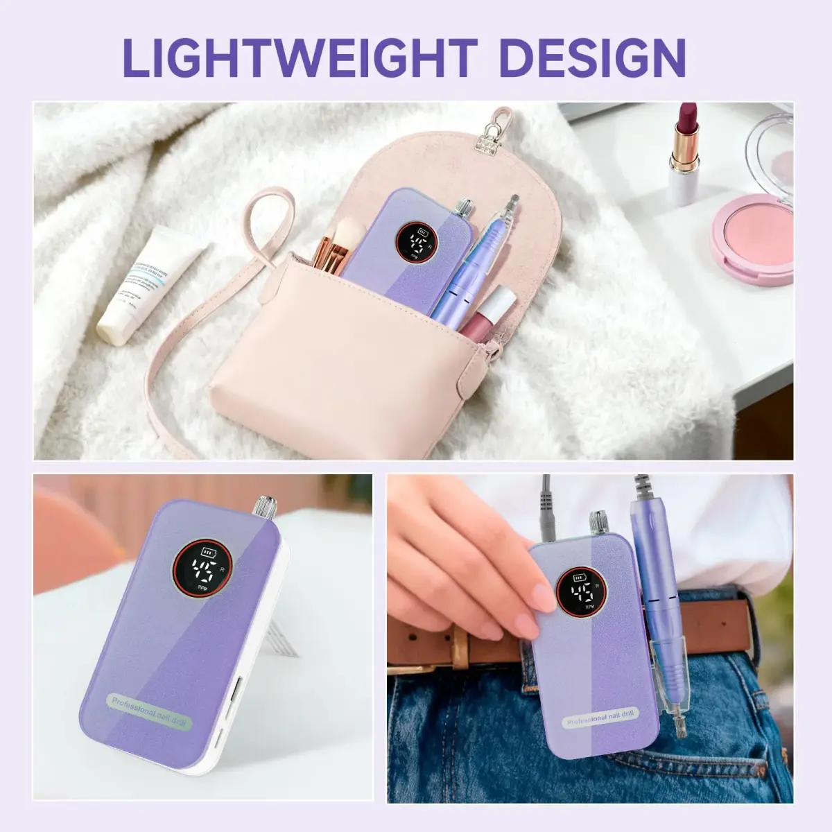 HQMPHQ Professional Nail Drill 45000RPM Purple | High-Speed Electric Nail File for Acrylic Gel Nails - view 6