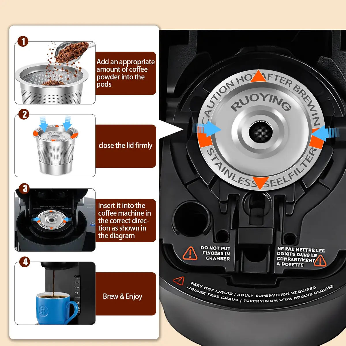 RUOYING Double Layer SUS304 Reusable K Cup Filter | Fits Keurig 1.0 & 2.0 Brewers - view 5