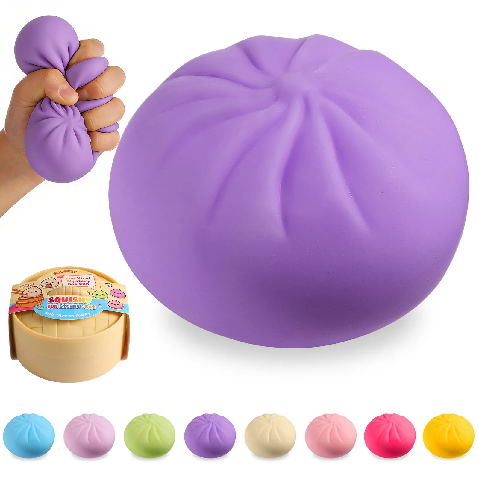 ToyMojo Purple Dumpling Squishy Mystery Box, Bao Bun Squeeze Stress Relief Toy (1 Count) - main product image