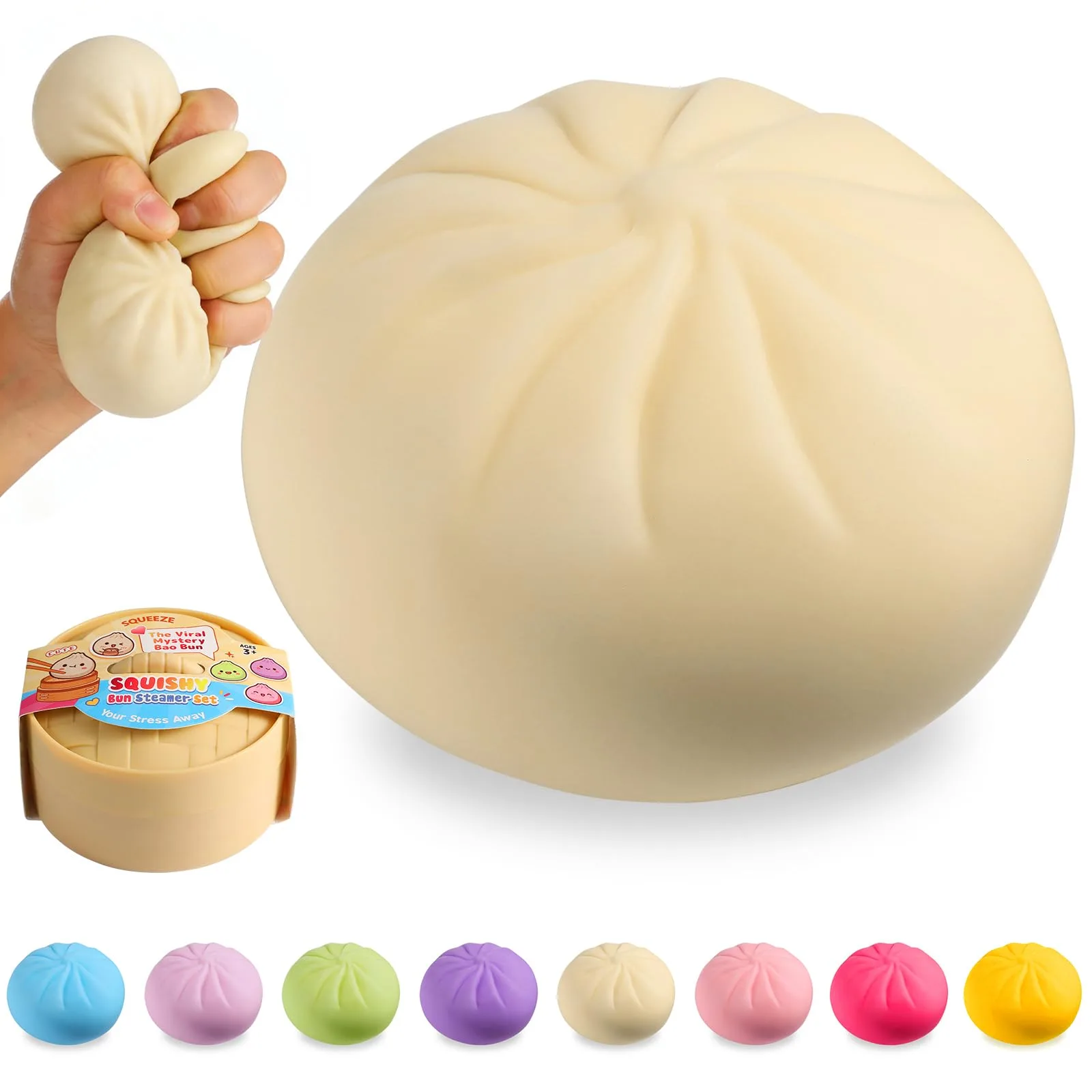 ToyMojo White Dumpling Squishy Mystery Box, Bao Bun Squeeze Toy (1 pc) | Viral Fidget Toy for Kids - main product image