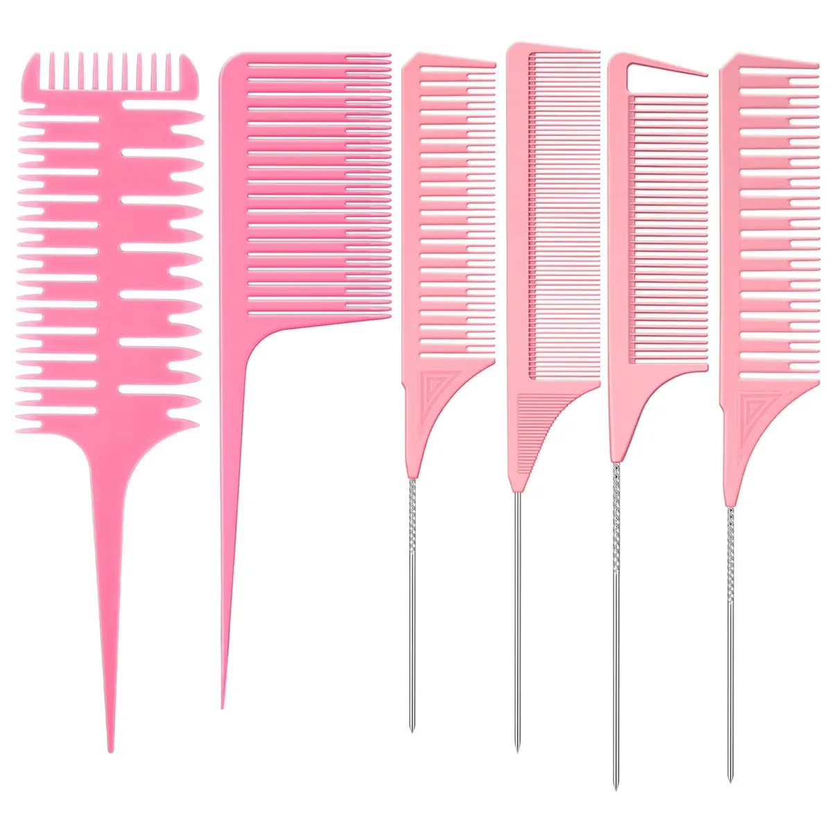 Patelai 6 Pcs Highlighting Comb Weaving, Classic Style, Pink | Multi-Functional Hair Styling Tool - main product image