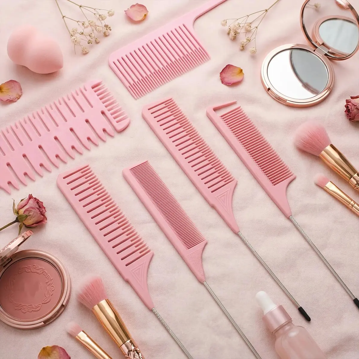 Patelai 6 Pcs Highlighting Comb Weaving, Classic Style, Pink | Multi-Functional Hair Styling Tool - view 2