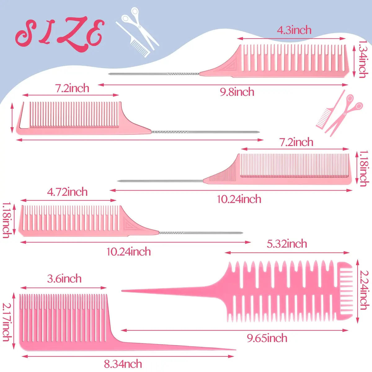 Patelai 6 Pcs Highlighting Comb Weaving, Classic Style, Pink | Multi-Functional Hair Styling Tool - view 3