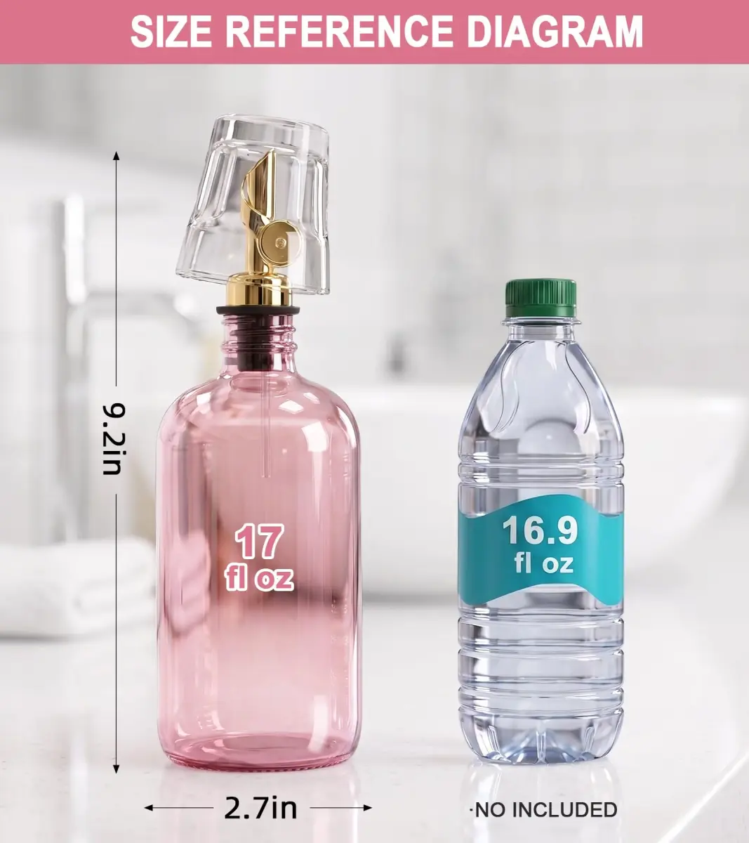 TOLDATLI Pink Glass Mouthwash Dispenser 502ml (17 fl oz) | Auto-Flip Cap for Precise Pouring - view 2
