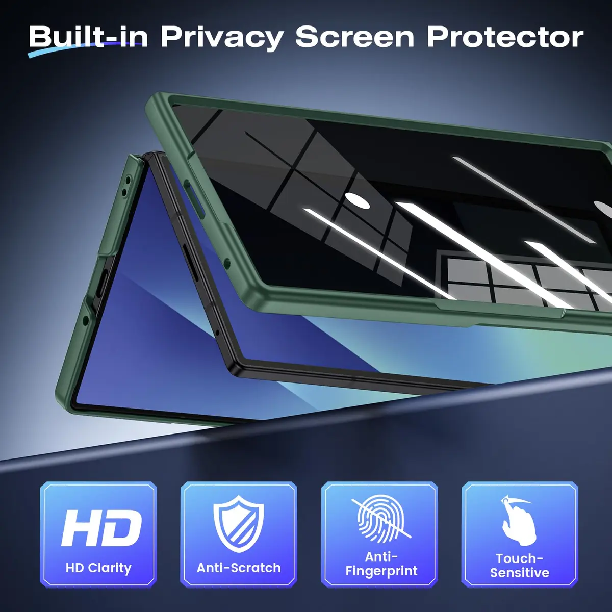 Ruky Green Case for Samsung Galaxy Z Fold 7 with Privacy Screen Protector & Kickstand | 7.6-inch Display - view 3