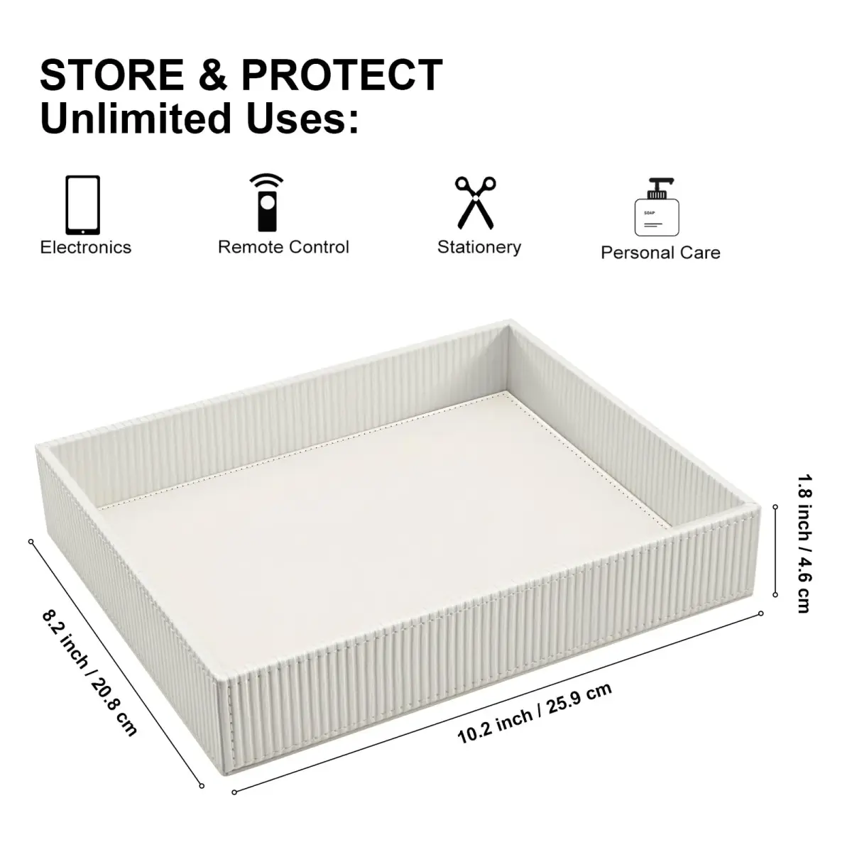 SITHON Valet Tray Desk Organizer PU Leather Catchall Stripe Pearl White 28cm (11in) x 22.5cm (8.9in) x 6cm (2.4in) | Modern Style Catchall Tray - view 2