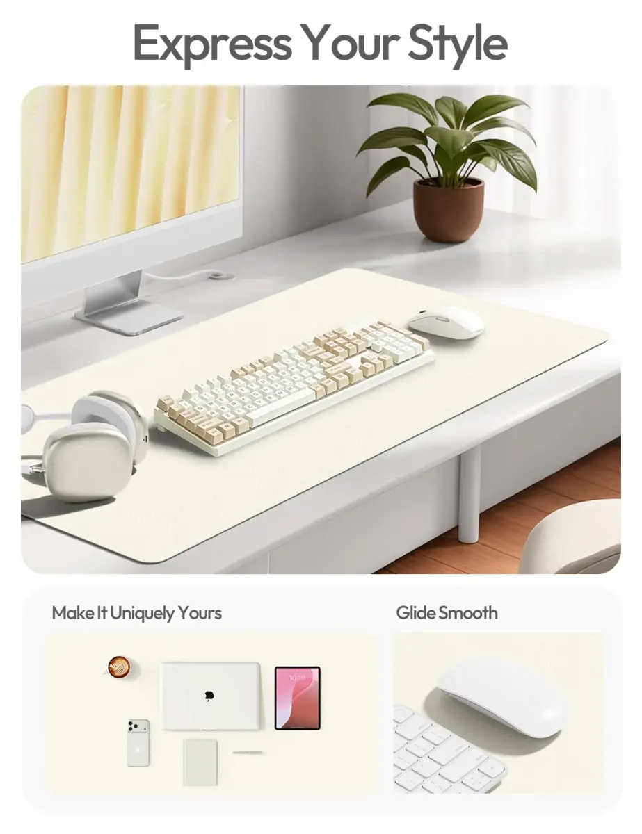YSAGi Leather Desk Pad Protector Large Mouse Pad Writing Pad, Cream (55" x 17.2") | Protects Your Desk Surface - view 3