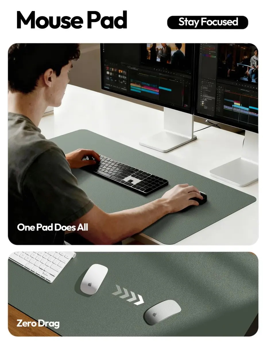 YSAGi Leather Desk Pad Protector, Large Mouse Pad, 55" x 17.2" | Protects Desk from Scratches, Stains, Spills - view 5