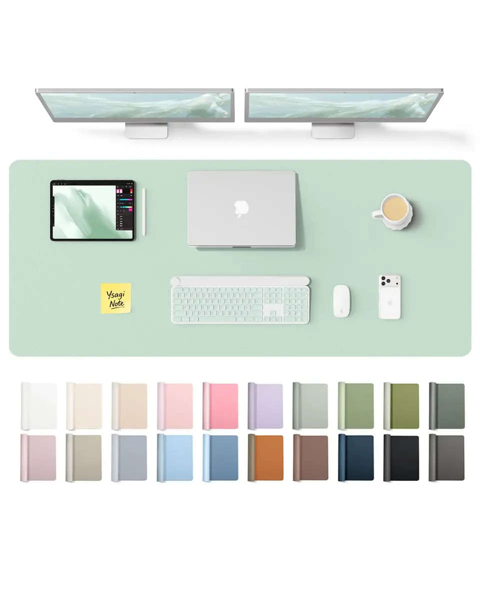 YSAGi Leather Desk Pad Protector Pale Green 139.7cm x 43.7cm (55" x 17.2") | Protects Desks, Enhances Workspace - main product image