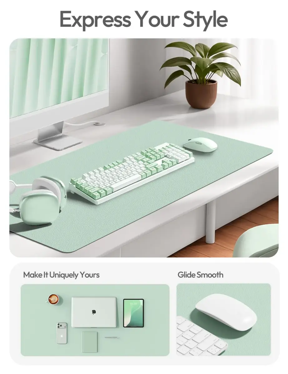 YSAGi Leather Desk Pad Protector Pale Green 139.7cm x 43.7cm (55" x 17.2") | Protects Desks, Enhances Workspace - view 3