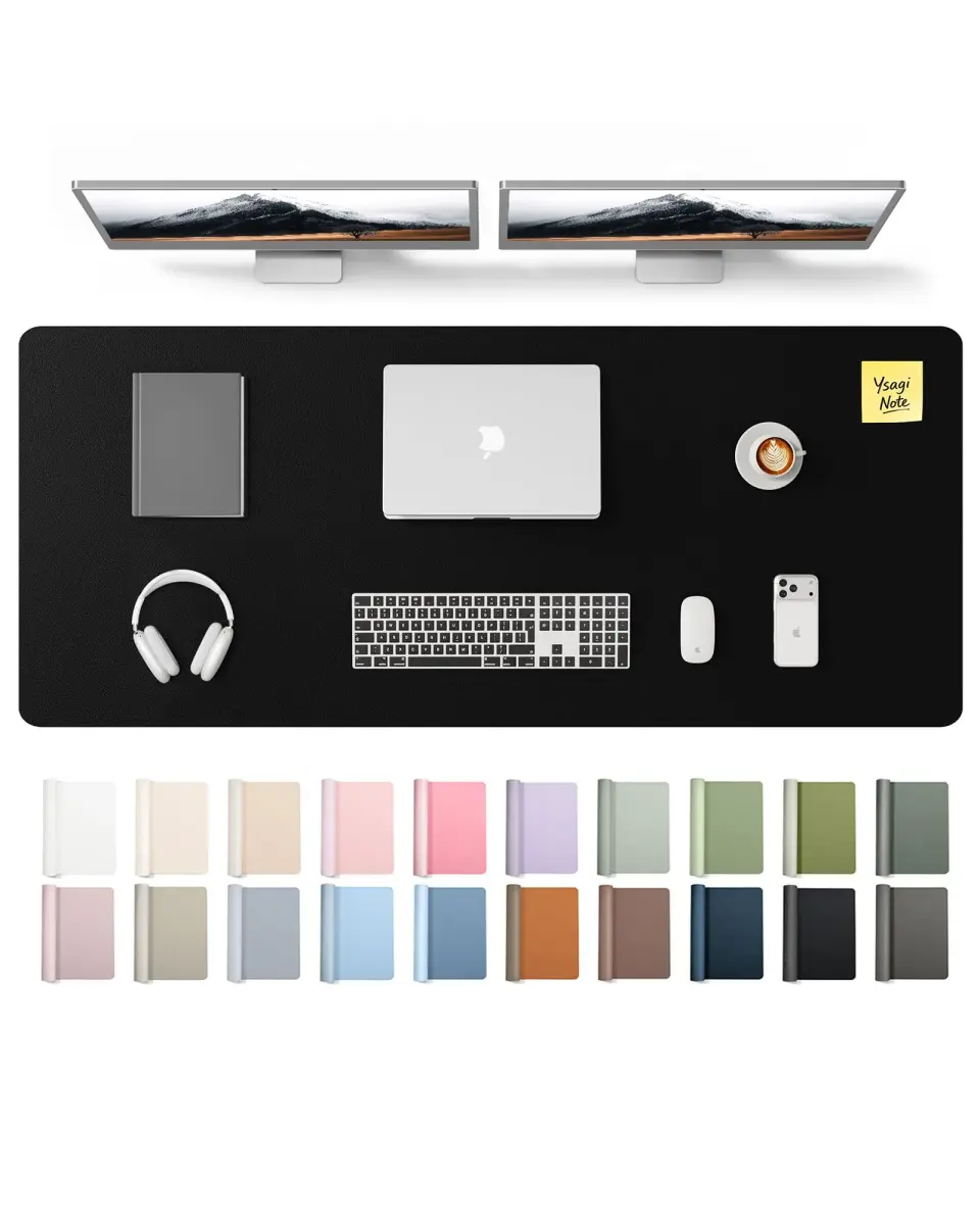 YSAGi Leather Desk Pad Protector Black 137cm x 43cm (55" x 17.2") | Protects Desks, Enhances Workspace - main product image