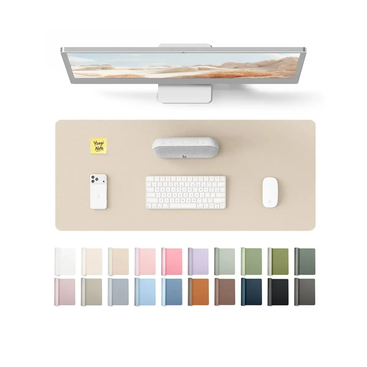 YSAGi Leather Desk Pad Protector, Eggshell, 140cm x 43.2cm (55" x 17.2") | Protects Desks, Doubles as Large Mouse Pad - main product image