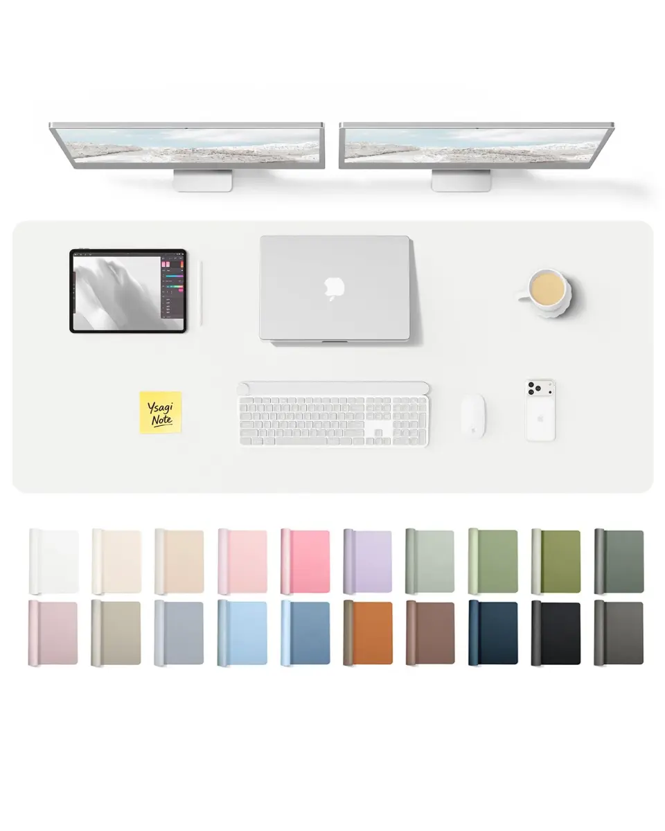 YSAGi White Leather Desk Pad Protector 139.7cm x 43.7cm (55" x 17.2") | Protects Desks from Scratches, Stains, and Spills - main product image