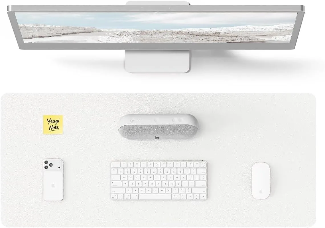 YSAGi White PU Leather Desk Pad Protector, Large Mouse Pad Blotter (55" x 17.2") | Protects Your Desk Surface - main product image
