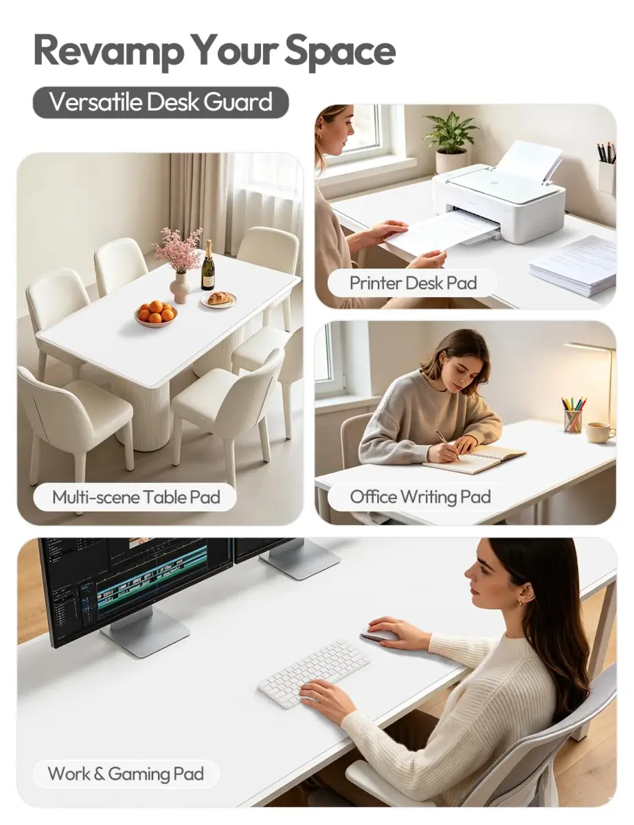 YSAGi White Leather Desk Pad Protector 139.7cm x 43.7cm (55" x 17.2") | Protects Desks from Scratches, Stains, and Spills - view 7