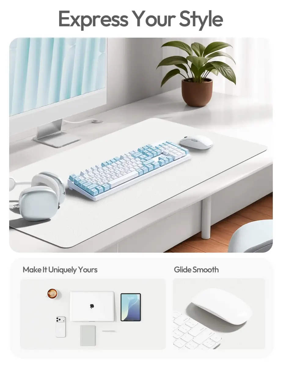 YSAGi White Leather Desk Pad Protector 139.7cm x 43.7cm (55" x 17.2") | Protects Desks from Scratches, Stains, and Spills - view 3