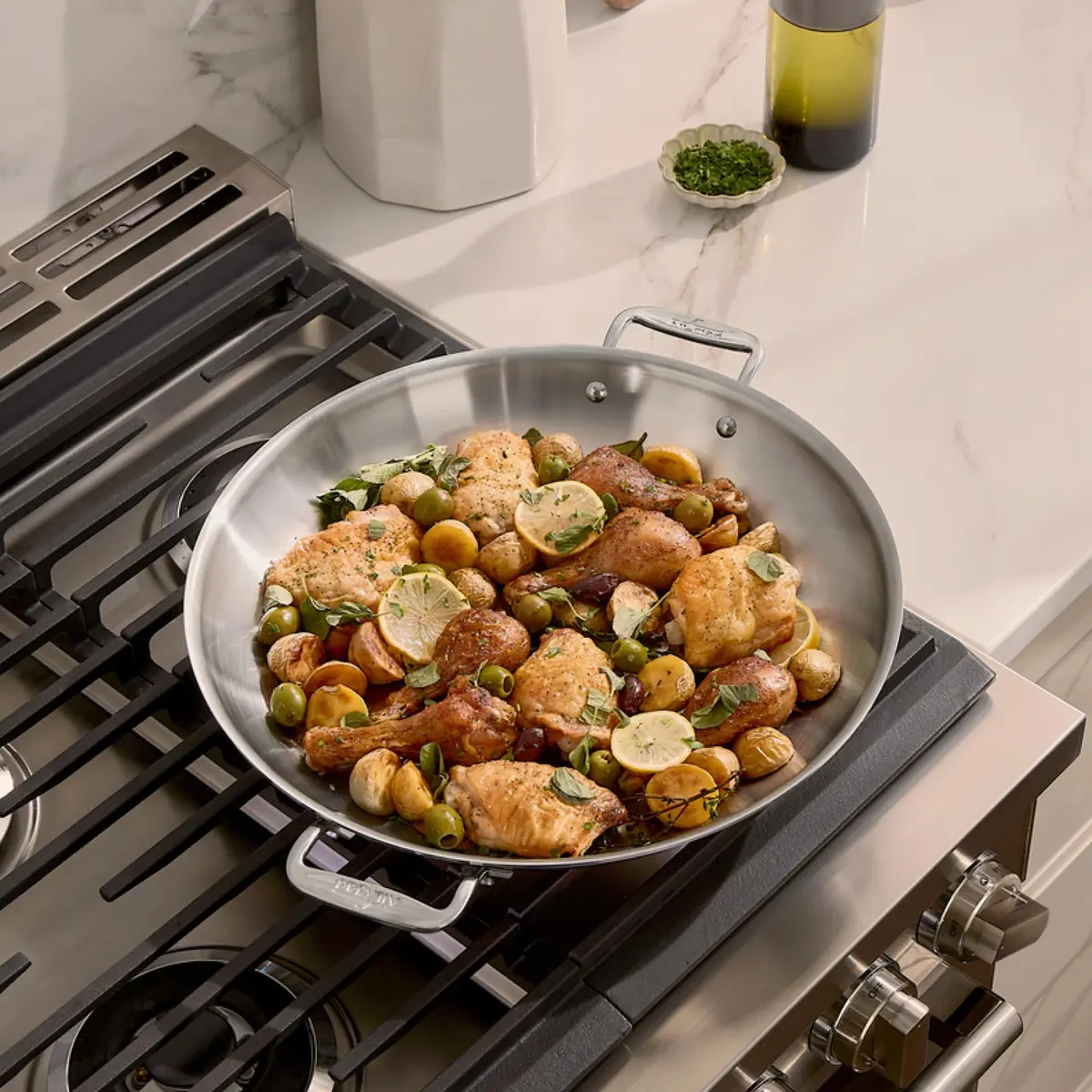 All-Clad D3 Stainless Steel 14" Paella Pan | Made in USA, 14-inch, Fully Bonded Tri-Ply - view 4