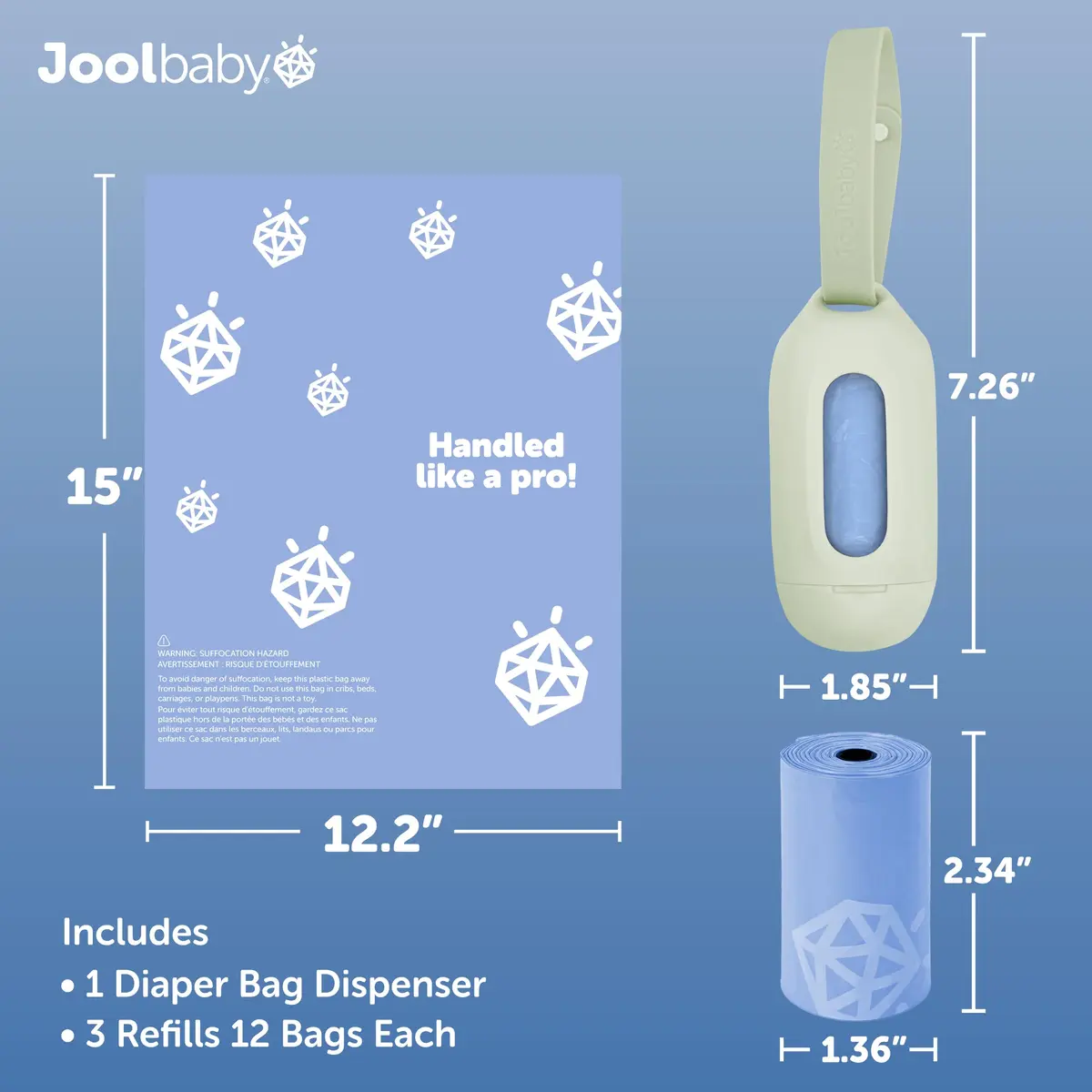 Jool Baby Disposable Diaper Bag Dispenser Sage | Lavender Scented & Retractable (70-120 chars) - view 3