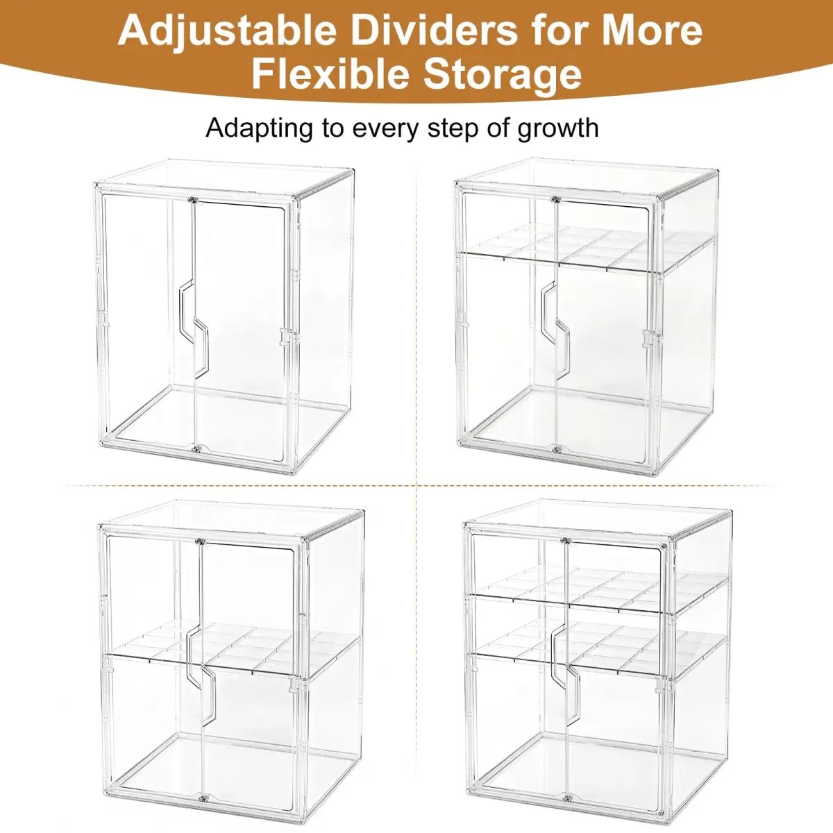 ERTIUANIO 3-Tier Baby Bottle Organizer with Double Doors & Removable Dividers | Clear Acrylic Countertop Storage Station (25.9cm L x 33.8cm W x 44.6cm H) - view 6