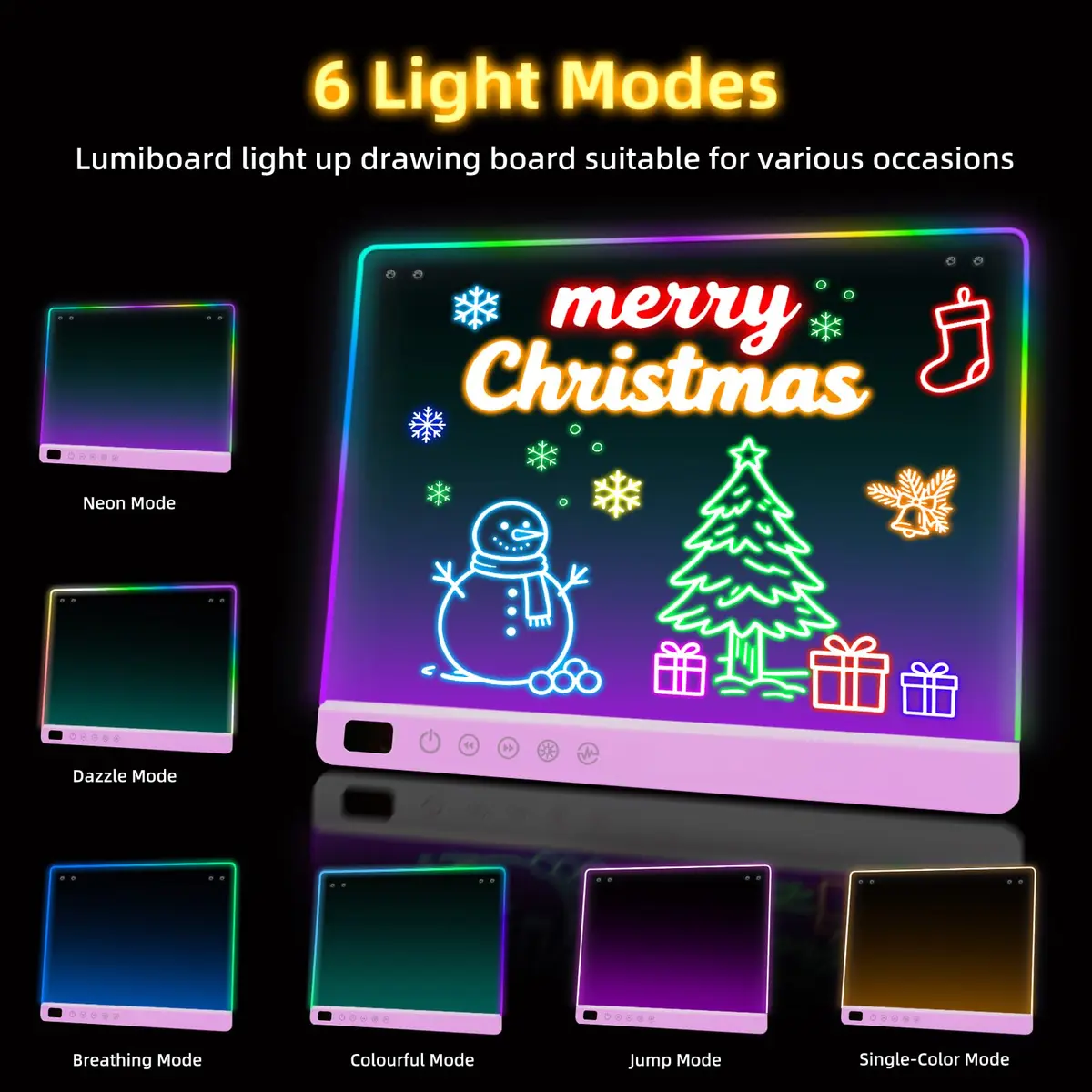 Lumiboard LED Drawing Board with Stand, 16" Rechargeable Glow Doodle Tablet, 8 RGB Colors & 6 Modes | Purple - view 5