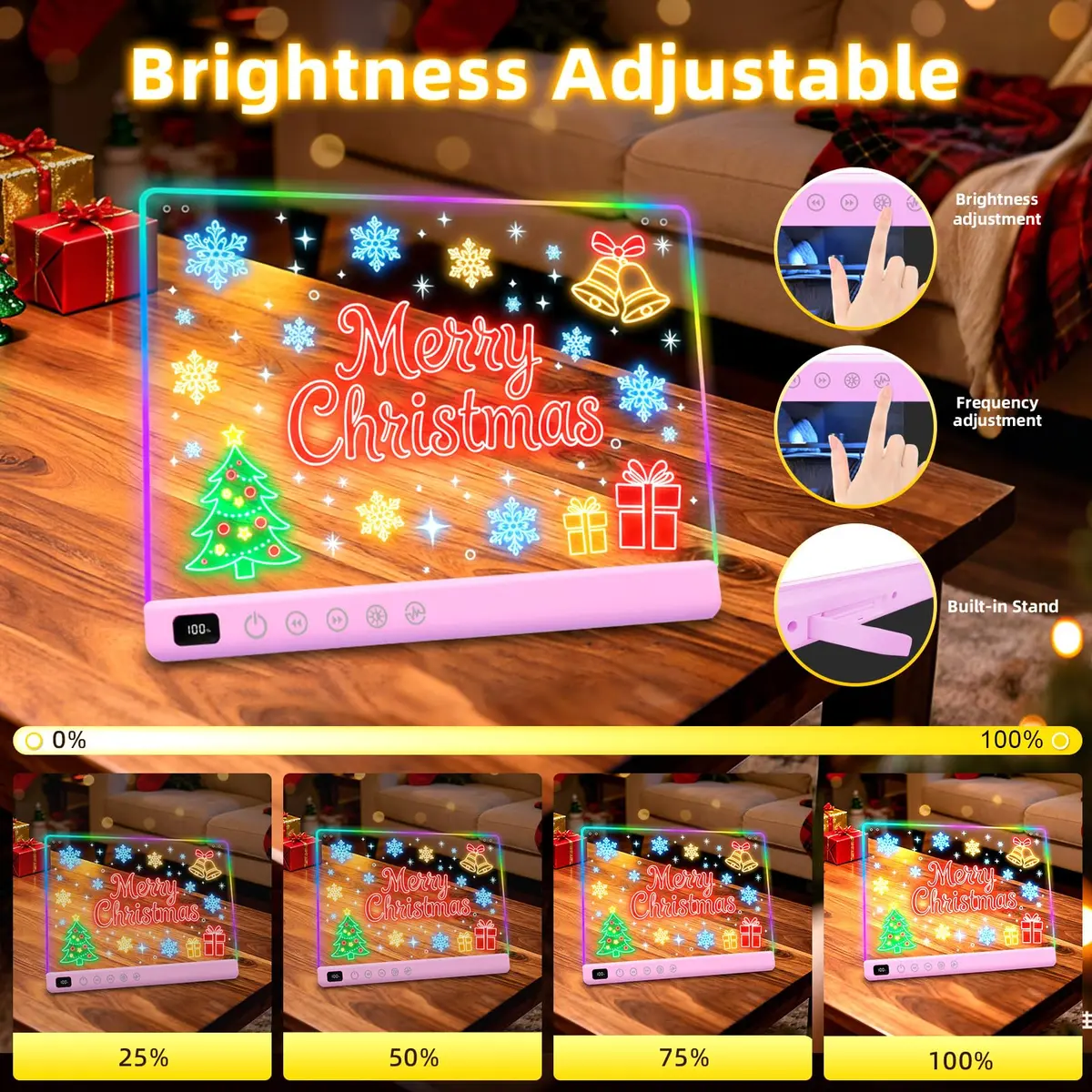 Lumiboard LED Drawing Board with Stand, 16" Rechargeable Glow Doodle Tablet, 8 RGB Colors & 6 Modes | Purple - view 6