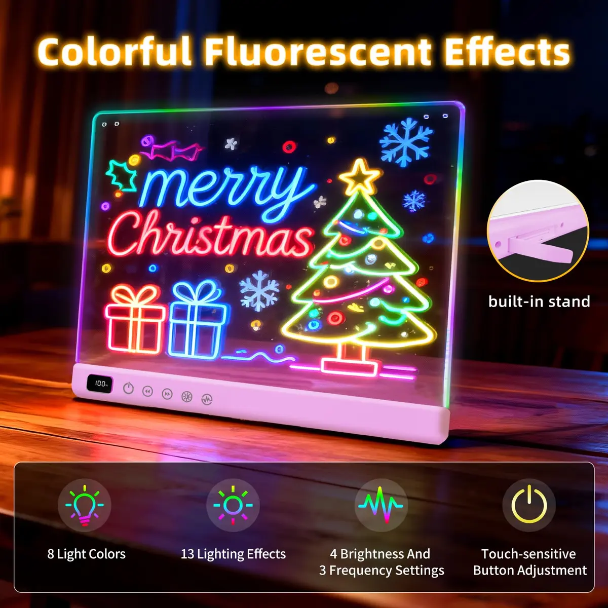 Lumiboard LED Drawing Board with Stand, 16" Rechargeable Glow Doodle Tablet, 8 RGB Colors & 6 Modes | Purple - view 7