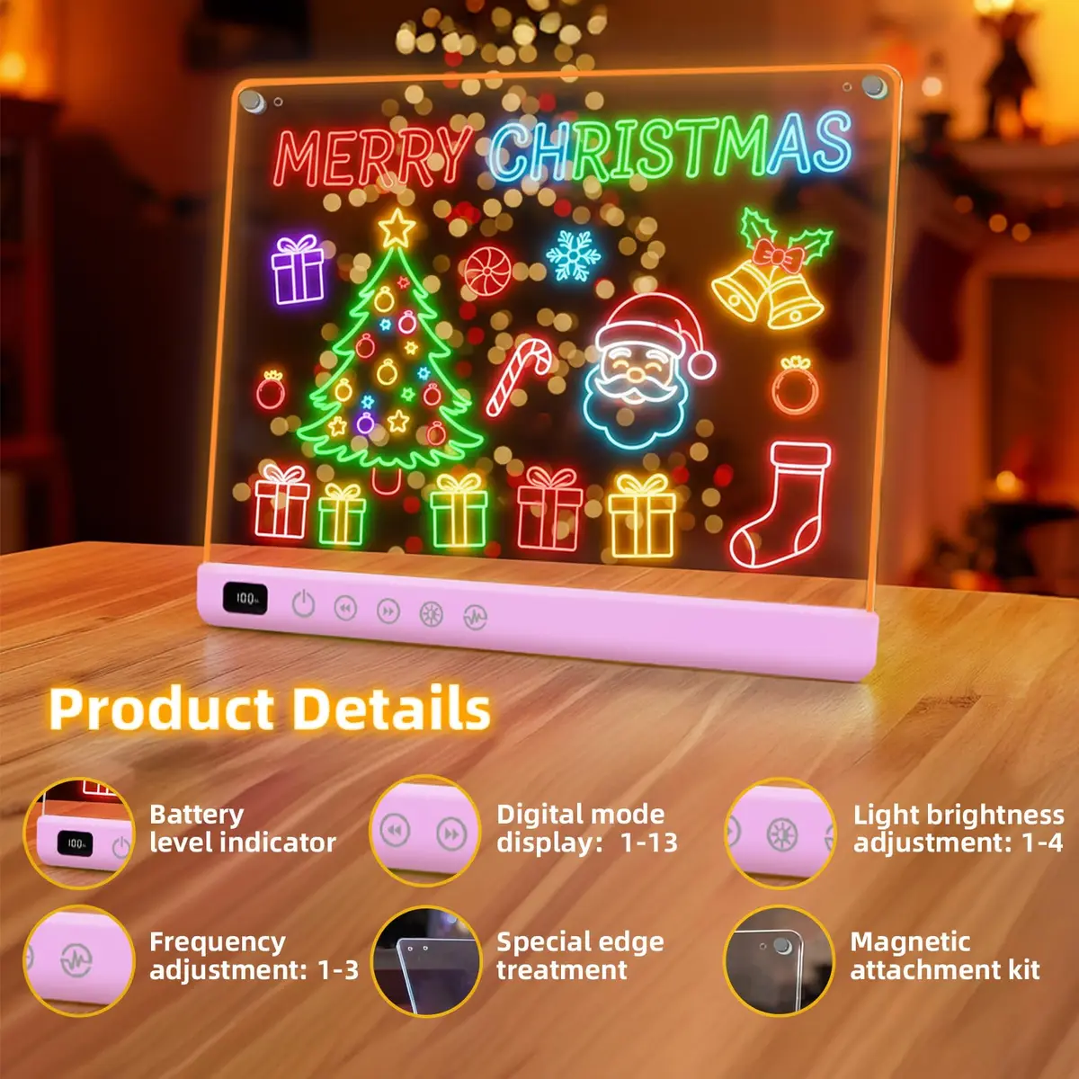 Lumiboard LED Drawing Board with Stand, 16" Rechargeable Glow Doodle Tablet, 8 RGB Colors & 6 Modes | Purple - view 4