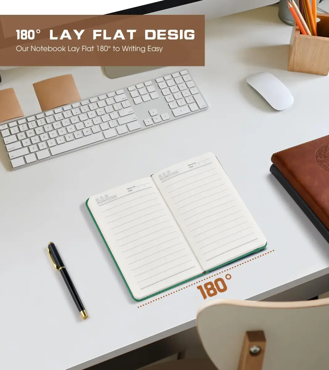 Biuwory Lined Pocket Journal Notebook, A6 Leather Diary Notepad (Green, 140 Pages) | Vintage Design for Daily Writing - view 6