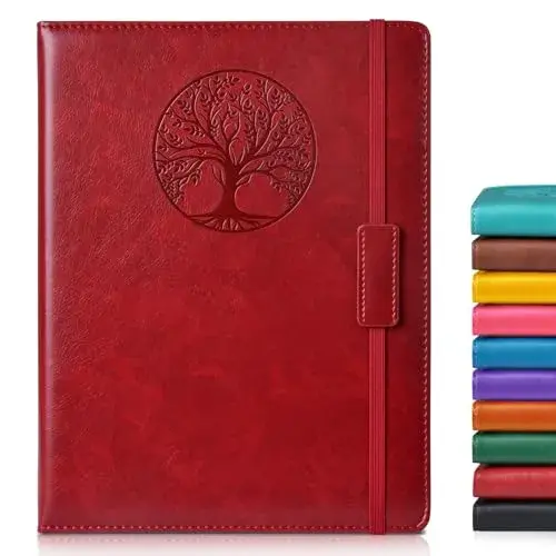 Biuwory A6 Leather Journal Notebook for Writing, 140 Pages Mini Notebook with Hardcover, 3.7"×5.7" Pocket Diary for Travel, Work, Students (Winered) - main product image