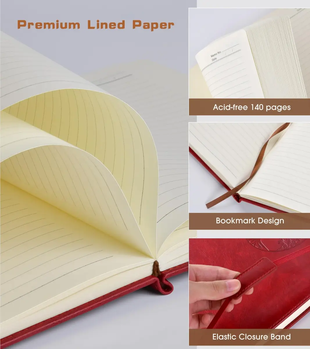Biuwory A6 Leather Journal Notebook for Writing, 140 Pages Mini Notebook with Hardcover, 3.7"×5.7" Pocket Diary for Travel, Work, Students (Winered) - view 4