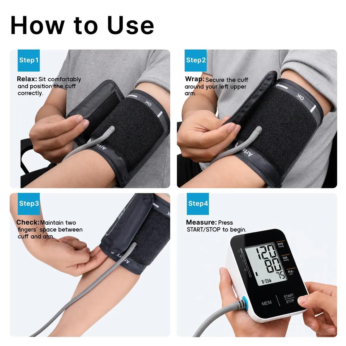Wishlove Black Blood Pressure Monitor | Accurate Upper Arm BP Cuff for Home Use - view 7