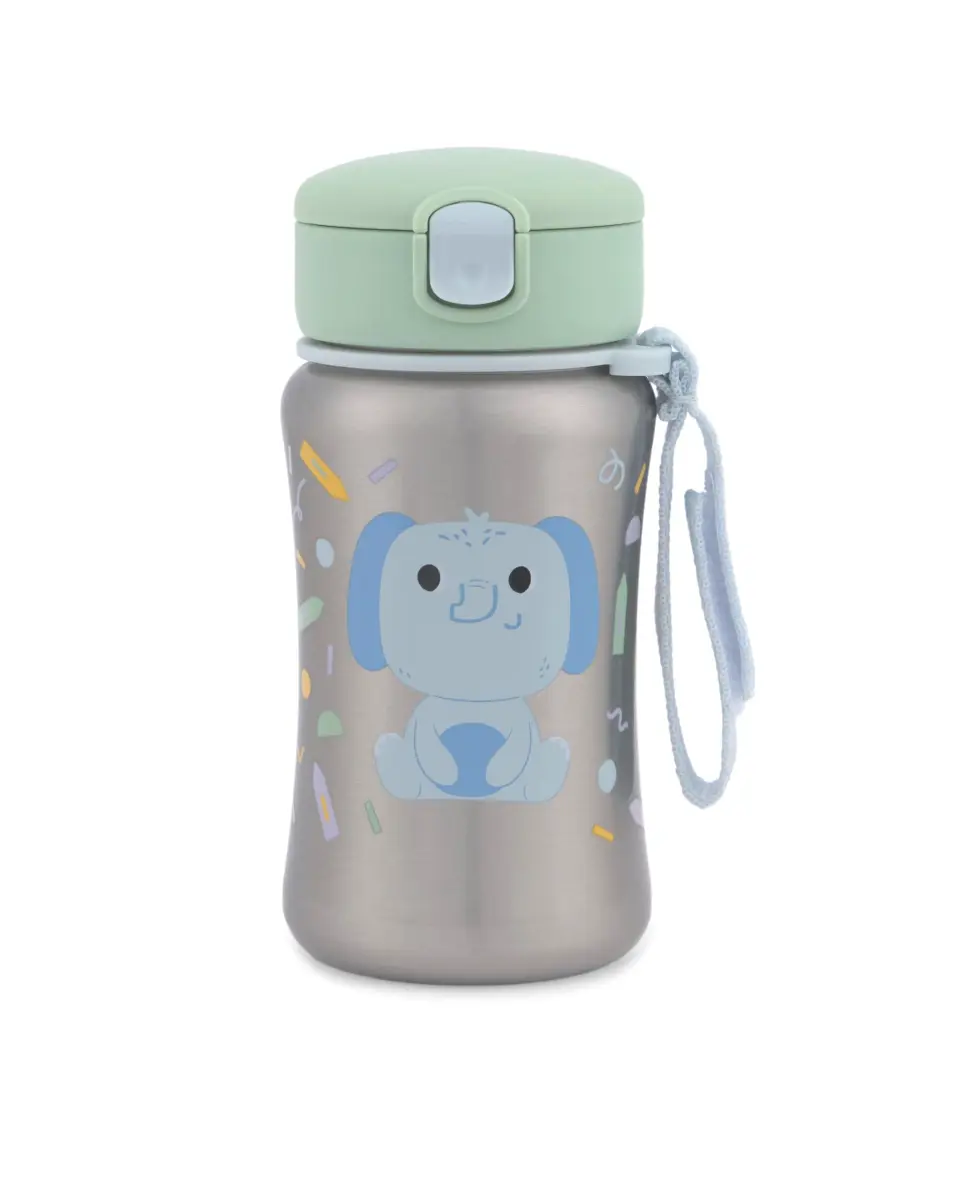 Skip Hop Zoo Elephant Stainless Steel Straw Bottle 350ml (12 oz) | Spill-Proof Toddler Cup - main product image