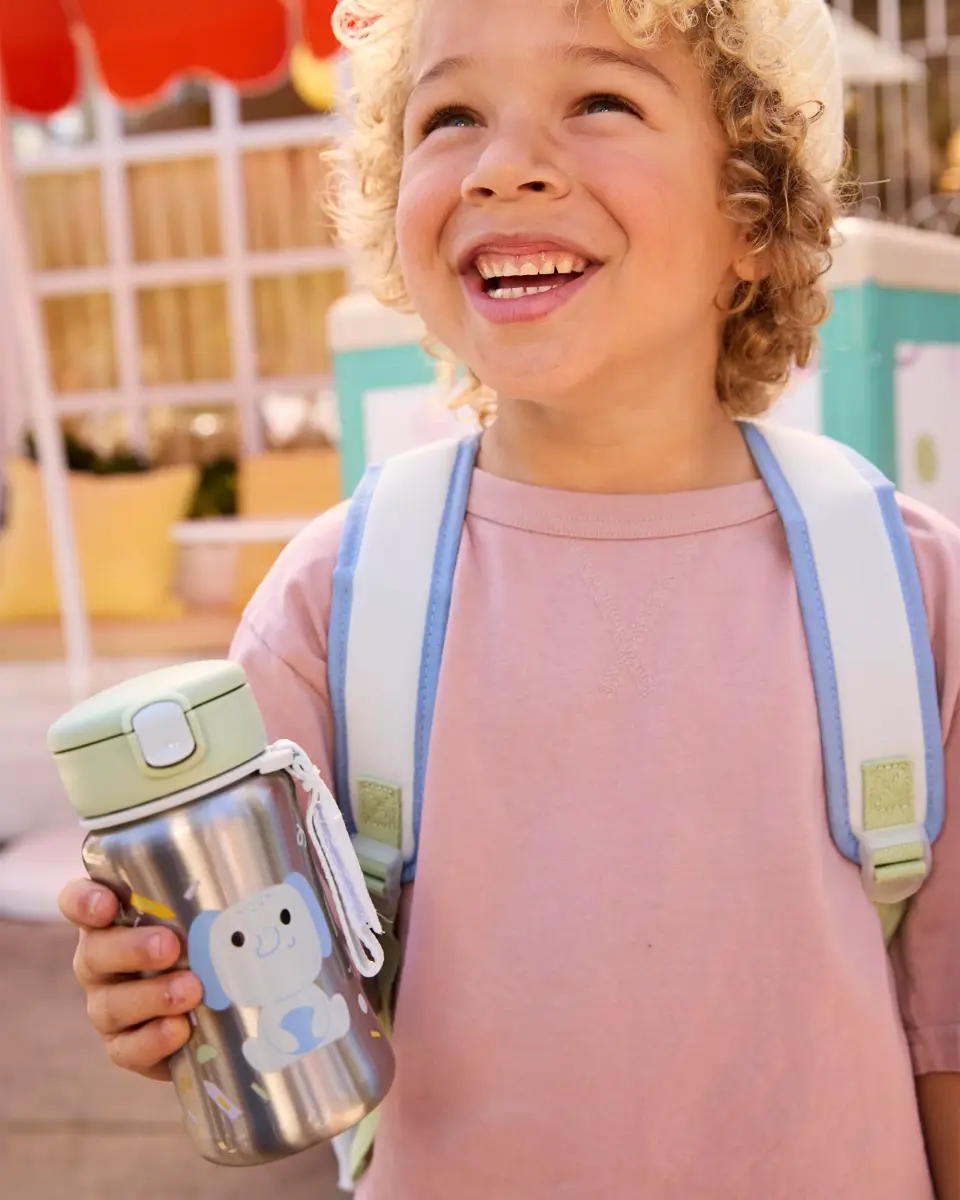 Skip Hop Zoo Elephant Stainless Steel Straw Bottle 350ml (12 oz) | Spill-Proof Toddler Cup - view 2