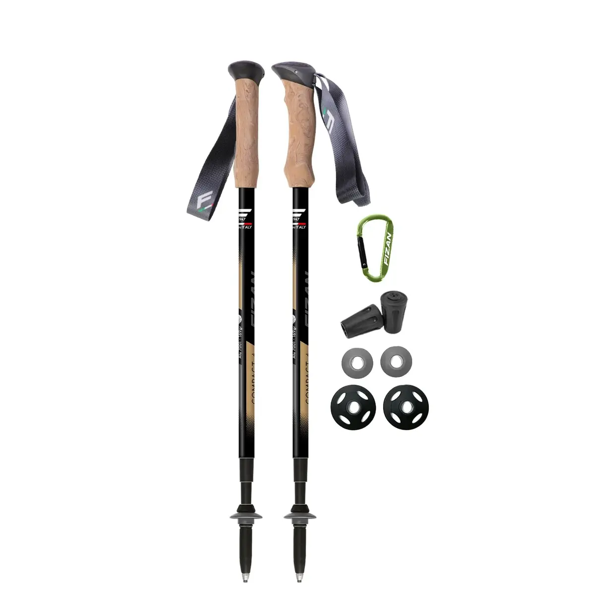Fizan Compact 4 Trekking Poles – Ultralight, Adjustable, Collapsible, Aluminum, Cork Grips (Black/EVA Cork) | Custom Fit for Trail - main product image