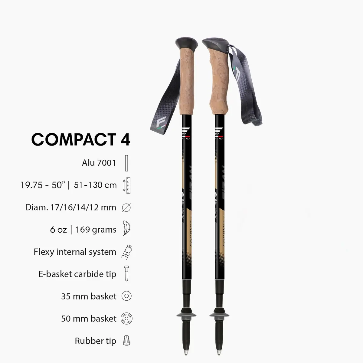 Fizan Compact 4 Trekking Poles – Ultralight, Adjustable, Collapsible, Aluminum, Cork Grips (Black/EVA Cork) | Custom Fit for Trail - view 2