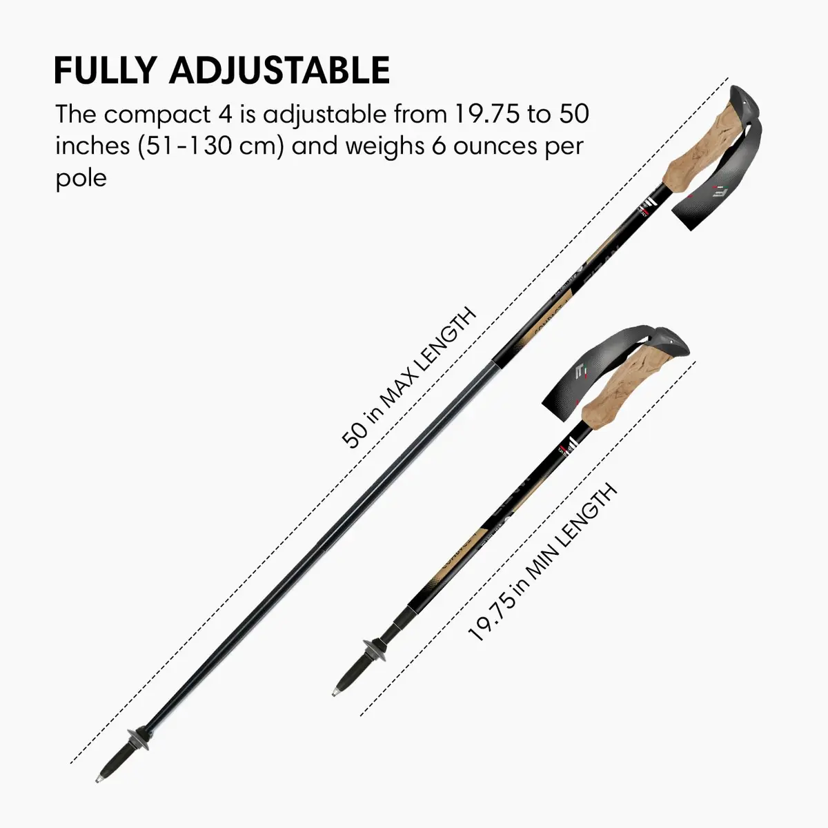 Fizan Compact 4 Trekking Poles – Ultralight, Adjustable, Collapsible, Aluminum, Cork Grips (Black/EVA Cork) | Custom Fit for Trail - view 4