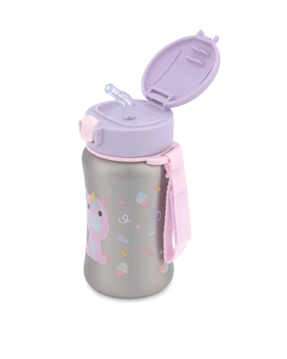 Skip Hop Unicorn Stainless Steel Straw Bottle 350ml (12 oz) | Spill-Proof Toddler Sippy Cup with Grab Strap - view 3