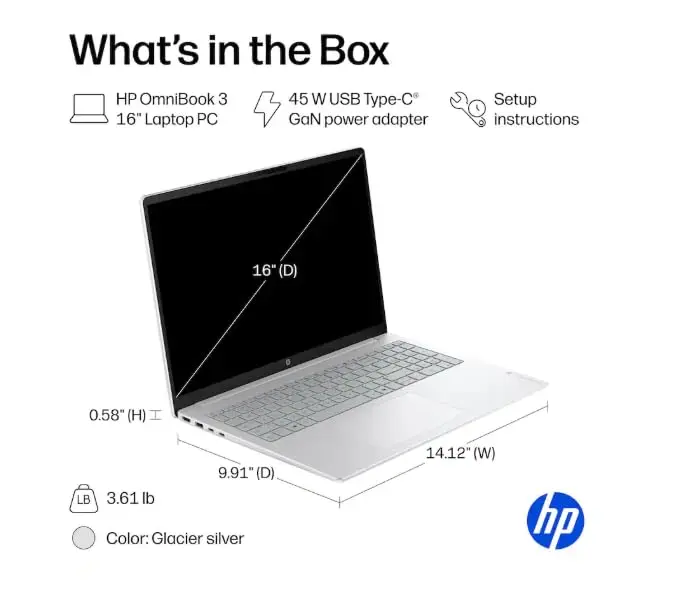 HP OmniBook 3 Touchscreen Business Laptop 16" WUXGA | AMD Ryzen 5, 8GB RAM, 512GB SSD - view 9